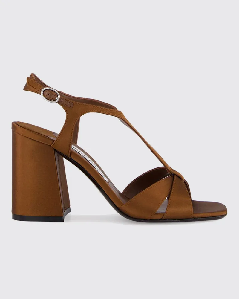 Jimmy Choo Kesia T-Riemen-Sandalen von aus Satin mit hohem Blockabsatz Bronze