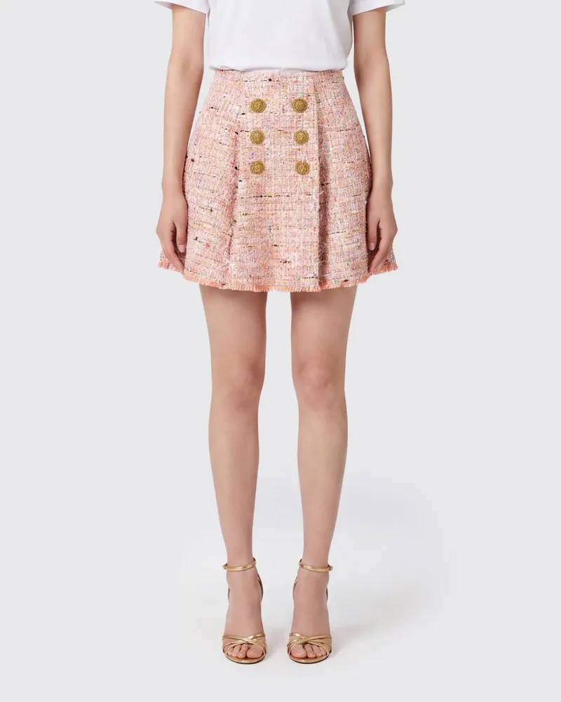 Balmain High-Waist Tweed-Minirock mit abstraktem Muster und ausgefranstem Saum Bunt