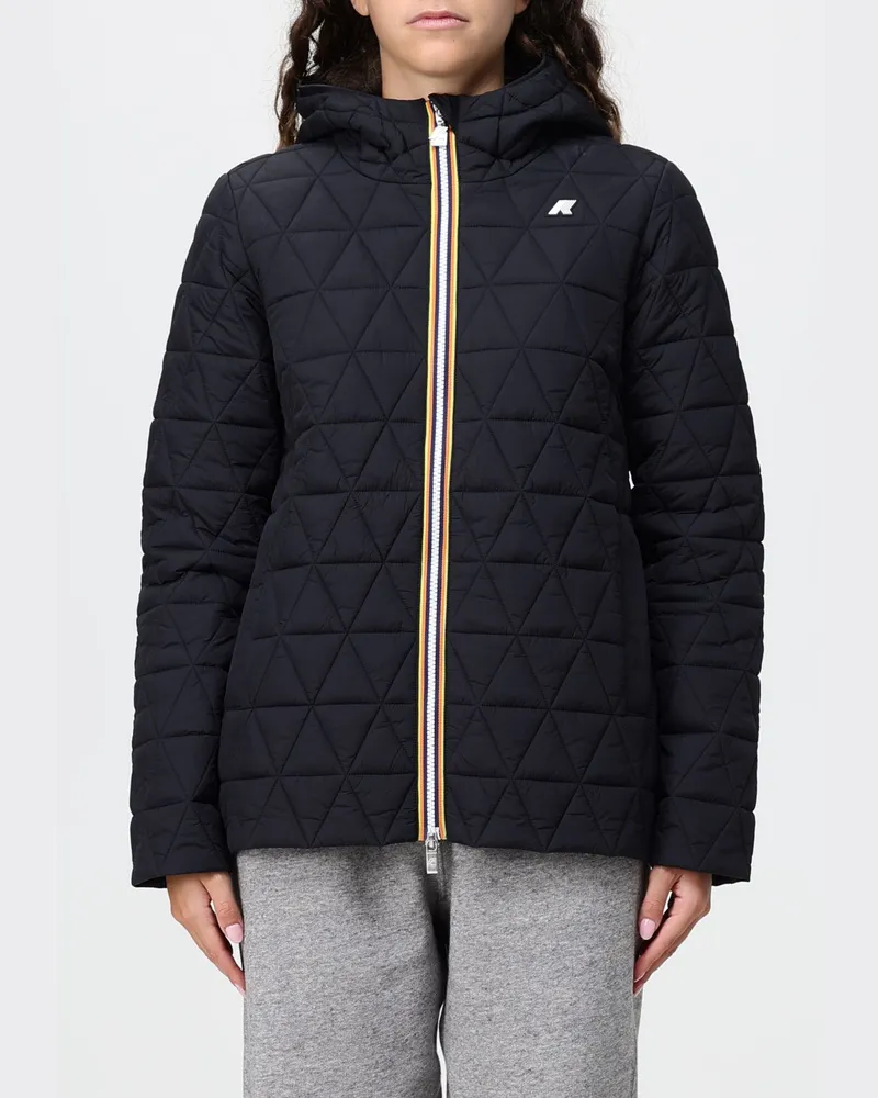 K-Way Kurze Madlaine Stepp-Daunenjacke aus Nylon mit abnehmbarer Kapuze Schwarz