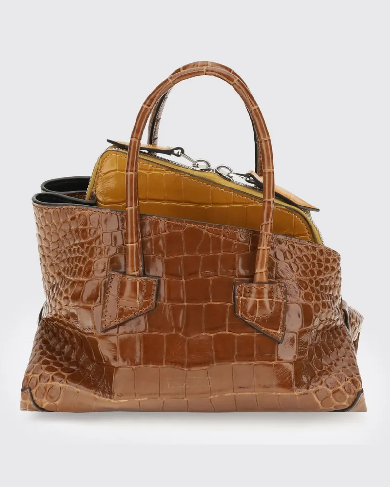 ATTICO Mini-Handtasche La Passeggiata aus Kalbsleder in Kroko-Optik Schwarz