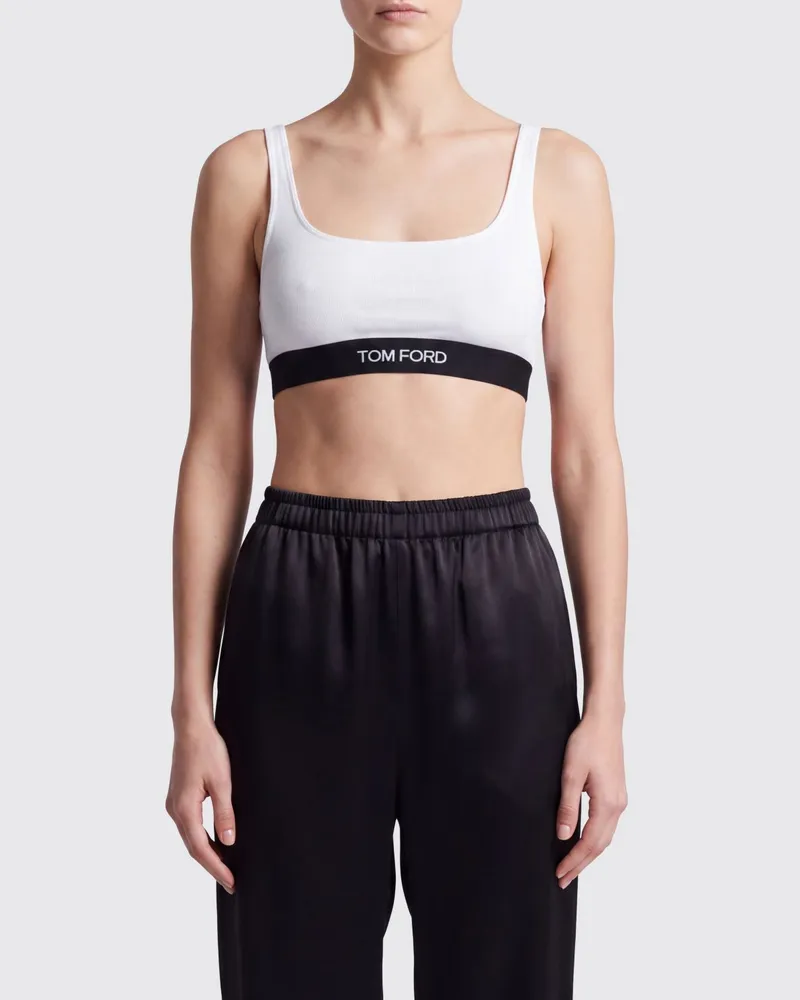 Tom Ford Cropped Bralette-Top aus Modal mit kontrastierendem Logo-Band Weiß