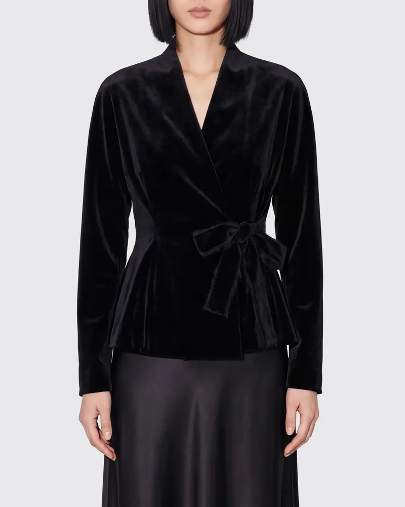 Alberta Ferretti Kurzer Samt-Wickelblazer mit Bindegürtel Schwarz