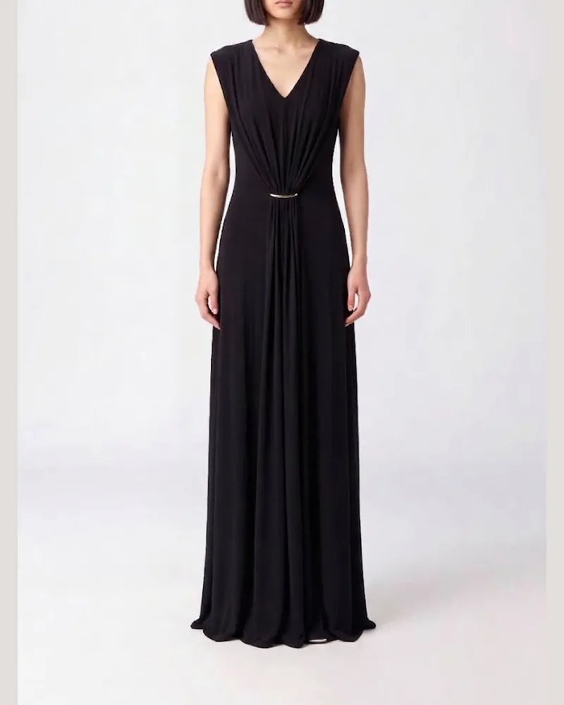 SPORTMAX Ärmelloses langes Abendkleid von aus Jersey mit V-Ausschnitt und drapierter Taille Schwarz