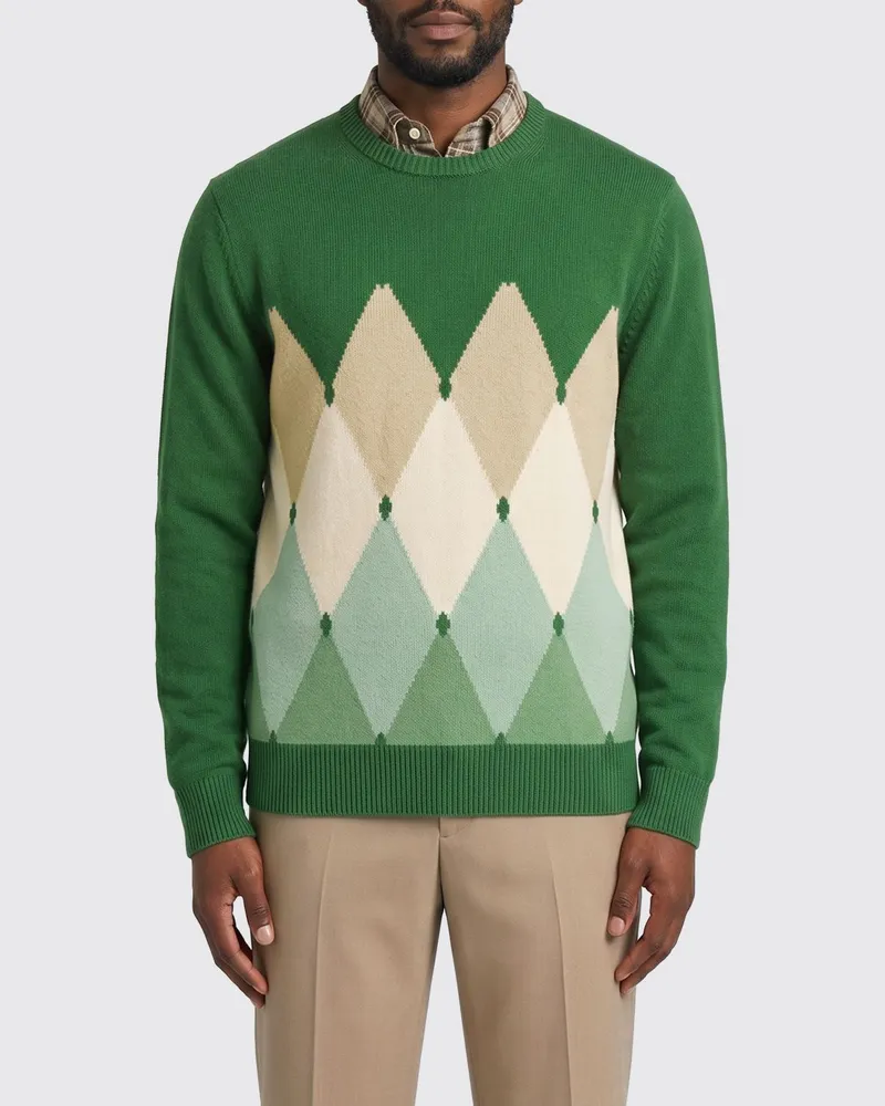 Ballantyne Slim-Fit Pullover mit Argyle-Muster aus Baumwoll-Kaschmir-Mischung Grün