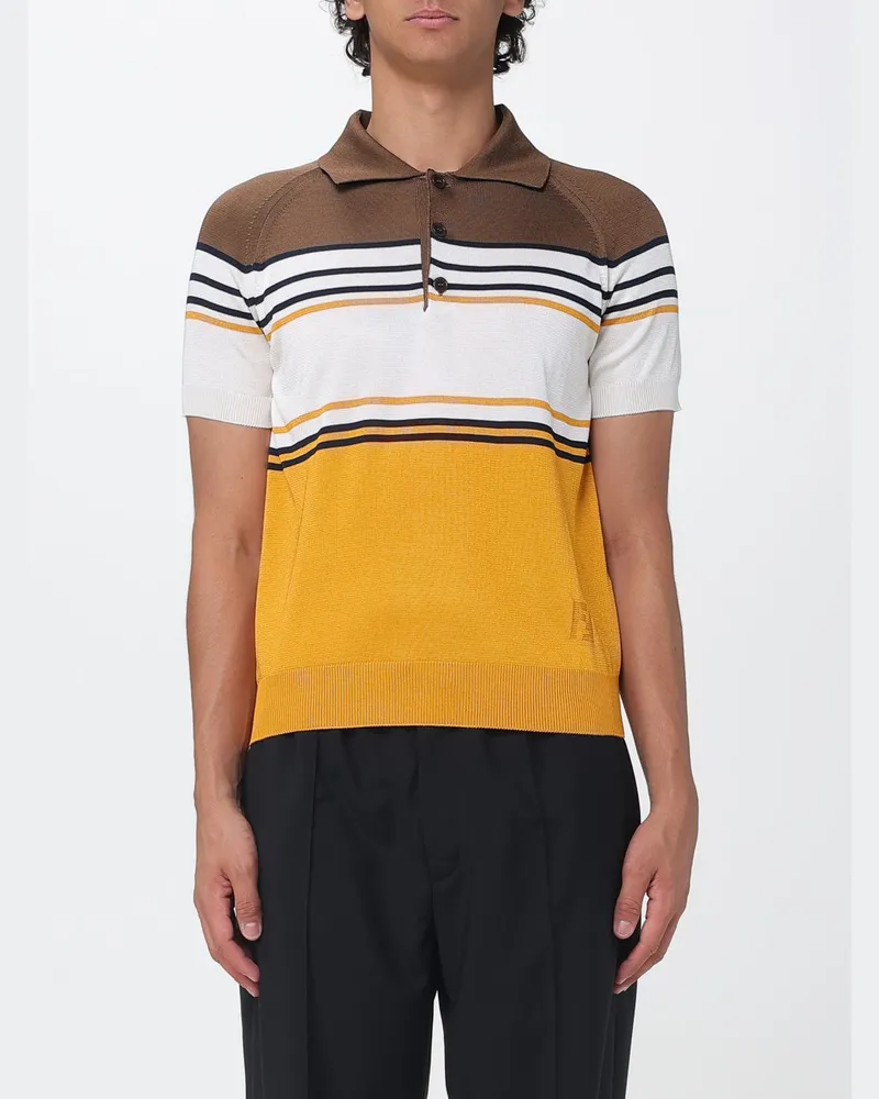Fendi Gestreiftes Poloshirt aus Baumwollstrick mit Kontrastdetails Bunt