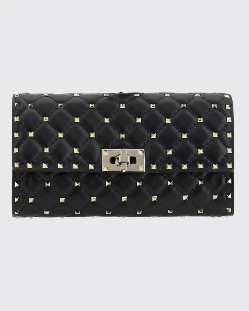 Valentino Garavani Rockstud Spike Clutch aus gestepptem Nappaleder Schwarz