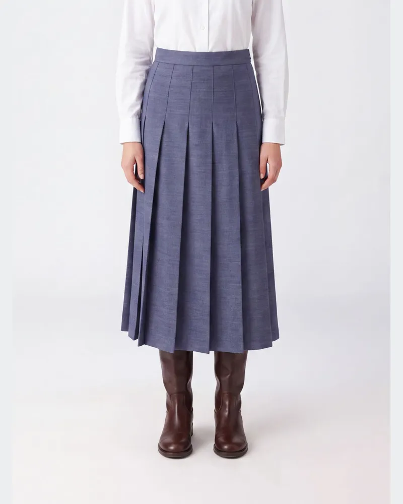 Róhe Plissierter Midirock aus Wollmischung mit hoher Taille Grau
