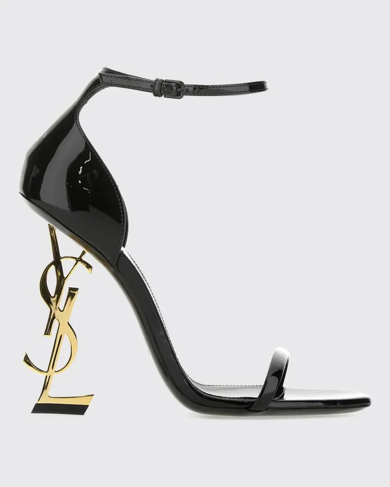 Saint Laurent Opyum Sandalen aus Lackleder mit Monogramm-Absatz Schwarz