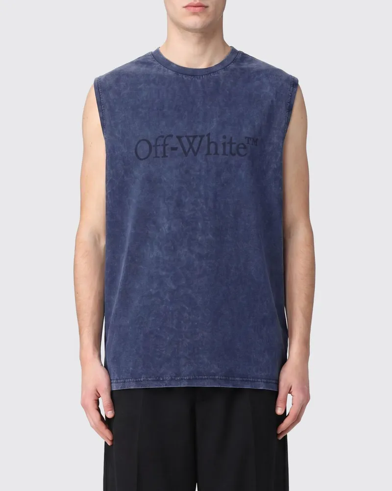 OFF-WHITE Baumwoll-Tanktop mit Rundhalsausschnitt und Ton-in-Ton-Logo Blau