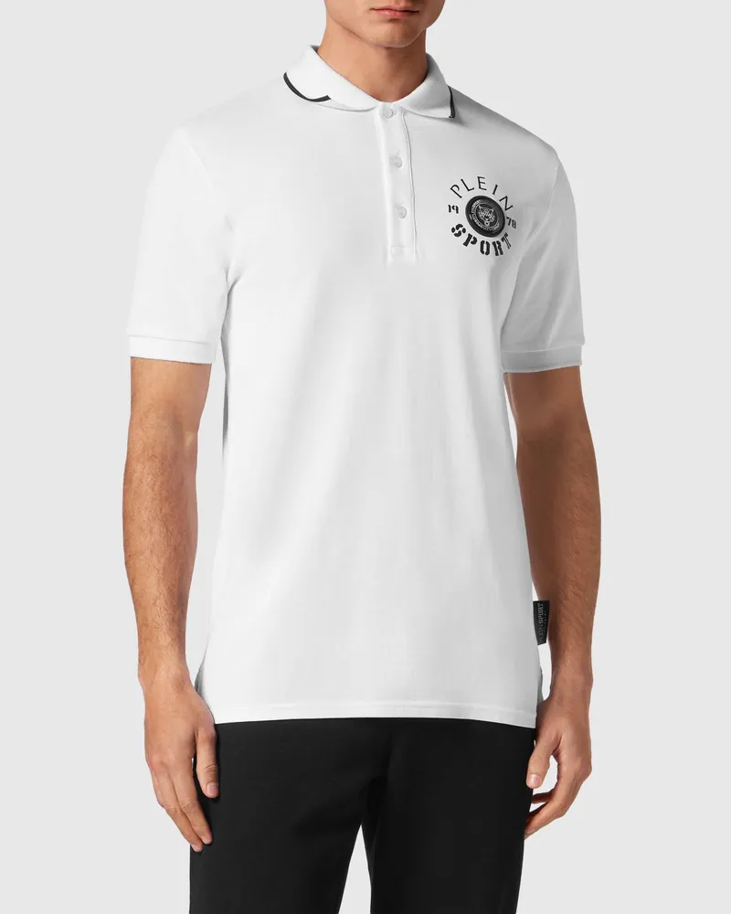 Philipp Plein Kurzärmeliges Baumwoll-Poloshirt mit klassischem Kragen und Kontrastlogo Weiß