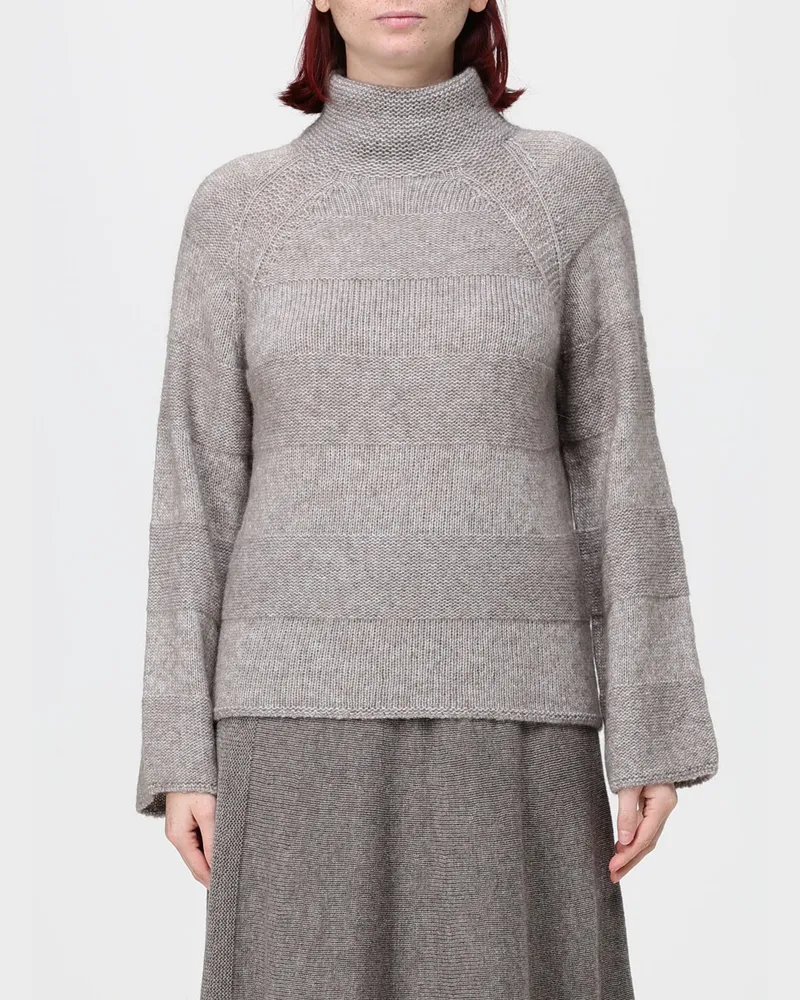 Emporio Armani Gestreifter Rollkragenpullover aus Wollmischung Beige