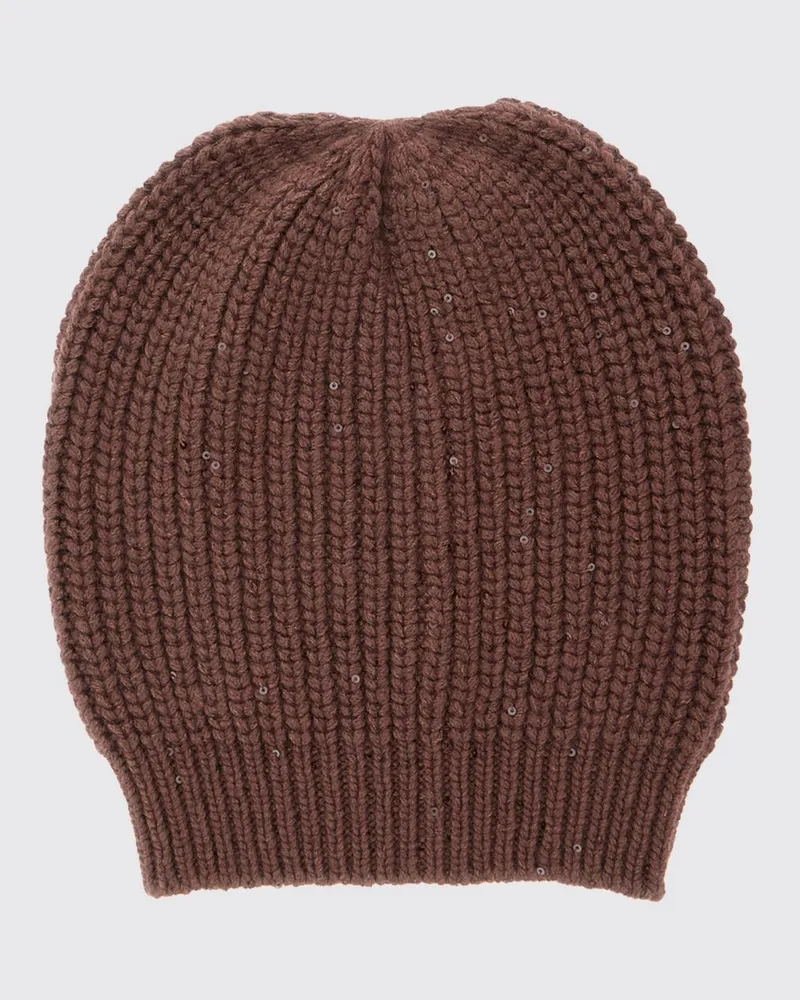Brunello Cucinelli Beanie aus Kaschmir und Seide mit Pailletten Camel