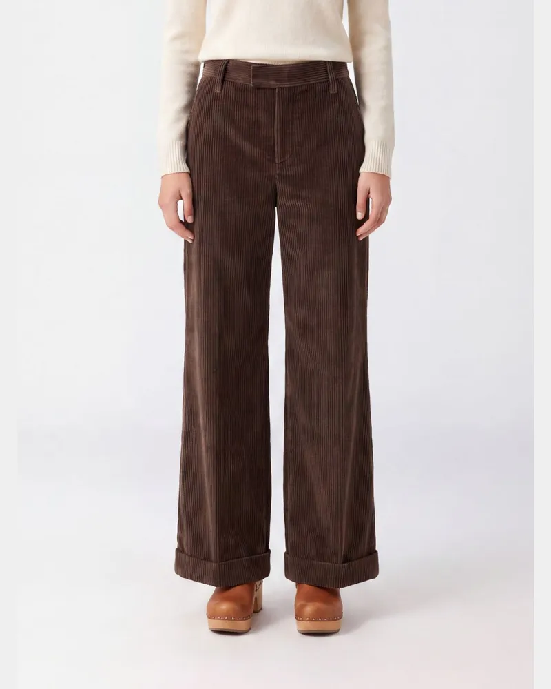 Brunello Cucinelli High-Waist-Cordhose mit weitem Bein und Monili-Detail Braun