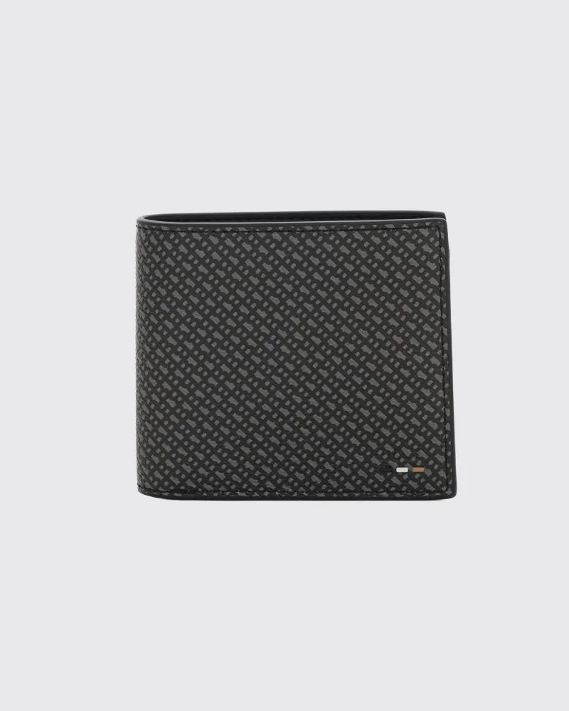 HUGO BOSS Bifold-Geldbörse aus Kunstleder mit Monogramm-Muster und acht Fächern Schwarz