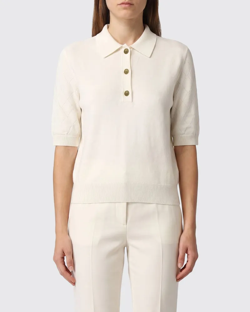 Balmain Kurzärmeliges Strick-Poloshirt aus reiner Merinowolle Weiß