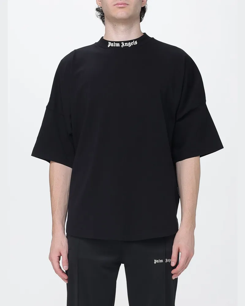 Palm Angels Relaxed-Fit-T-Shirt aus Baumwolle mit Logo und überschnittenen Schultern Schwarz