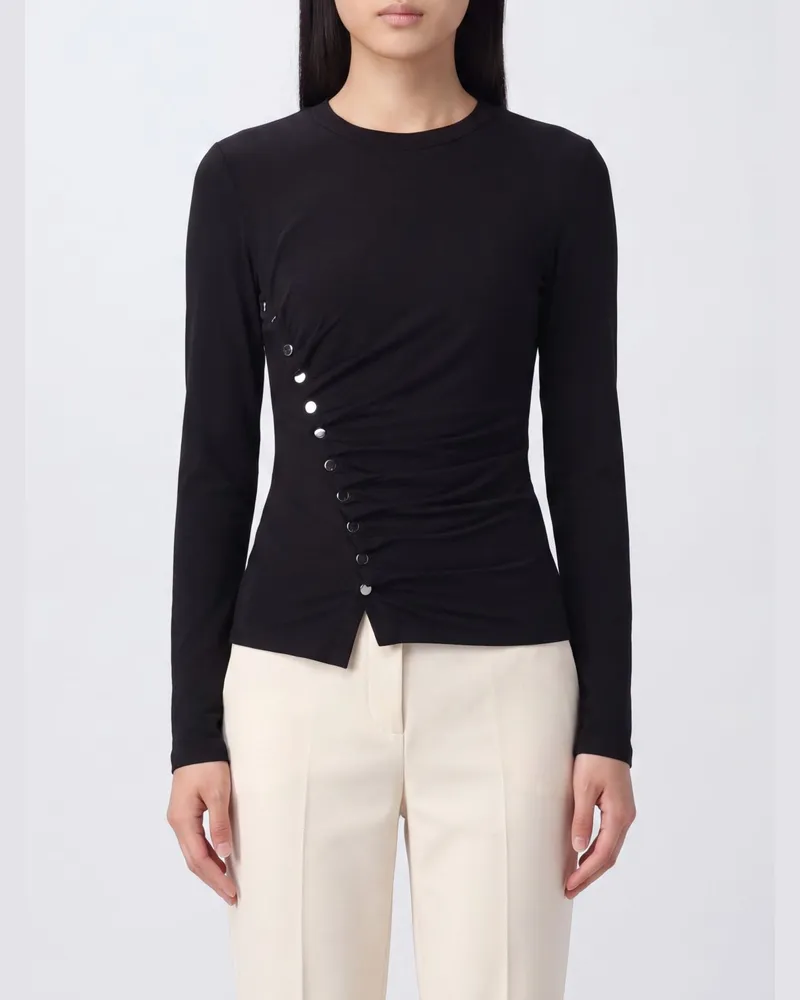 Paco Rabanne Drapiertes Viskose-Top von mit asymmetrischem Saum und langen Ärmeln Schwarz