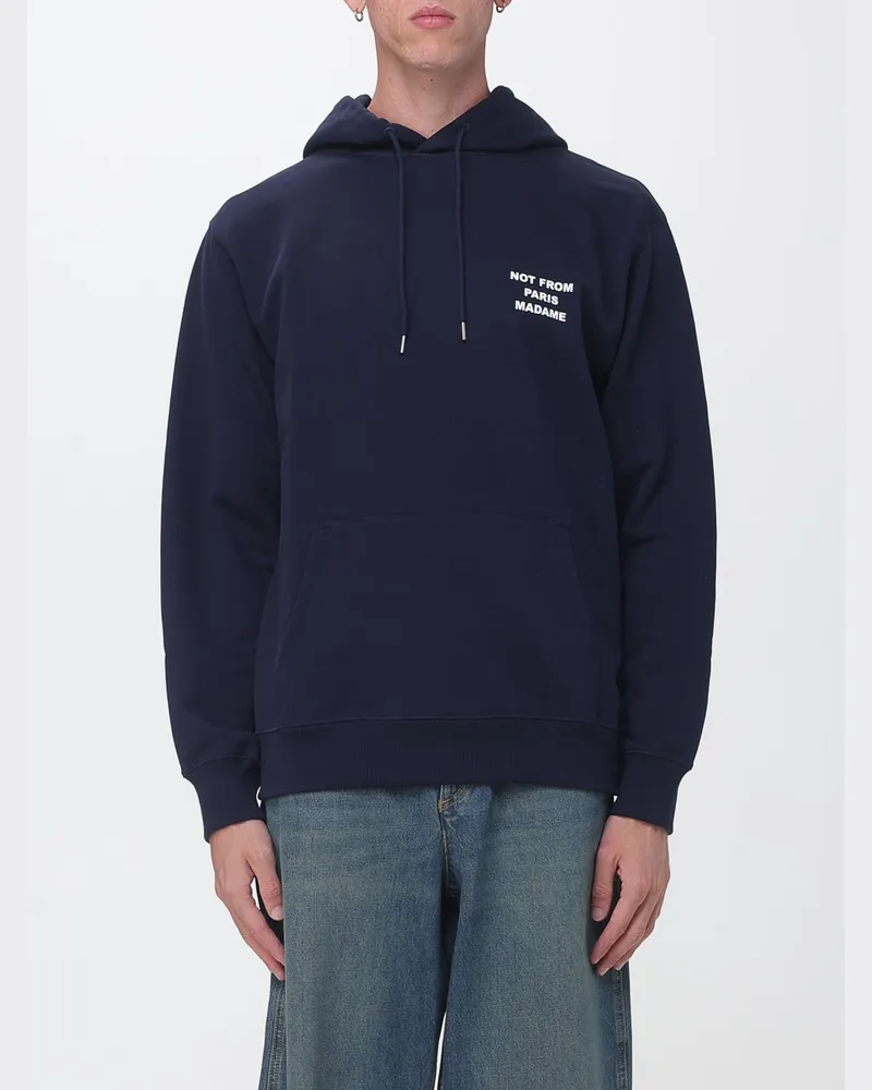 Drôle de Monsieur Hoodie aus Baumwolle mit Slogan-Print und Kängurutasche Blau