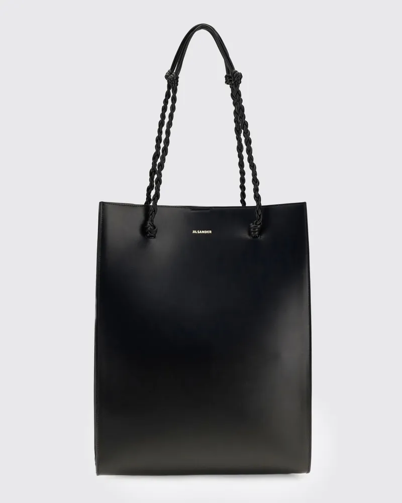 Jil Sander Tangle Leder-Schultertasche mit geflochtenem Henkel und Logo Schwarz
