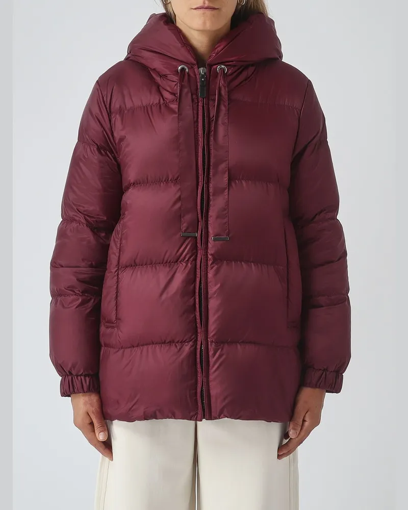 Max Mara Kurze Daunenjacke aus gestepptem technischem Nylon mit Kapuze Weinrot