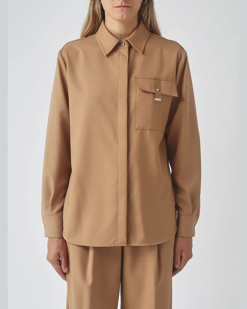 Herno Slim-Fit-Crêpe-Hemd mit Pattentaschen und verdeckter Knopfleiste Camel