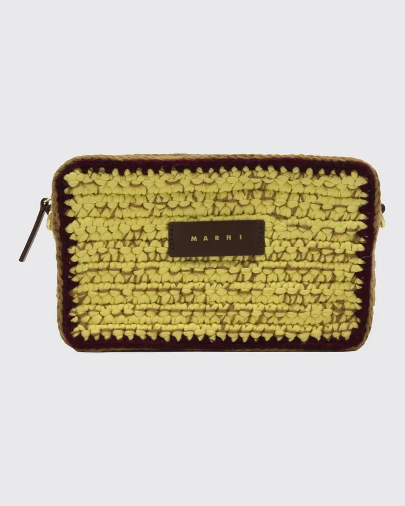 Marni Kleine Häkel-Schultertasche aus Wolle mit verstellbarem Riemen Weinrot