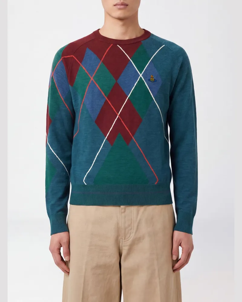 Vivienne Westwood Woll-Baumwoll-Pullover mit Argyle-Muster und Rundhals Bunt