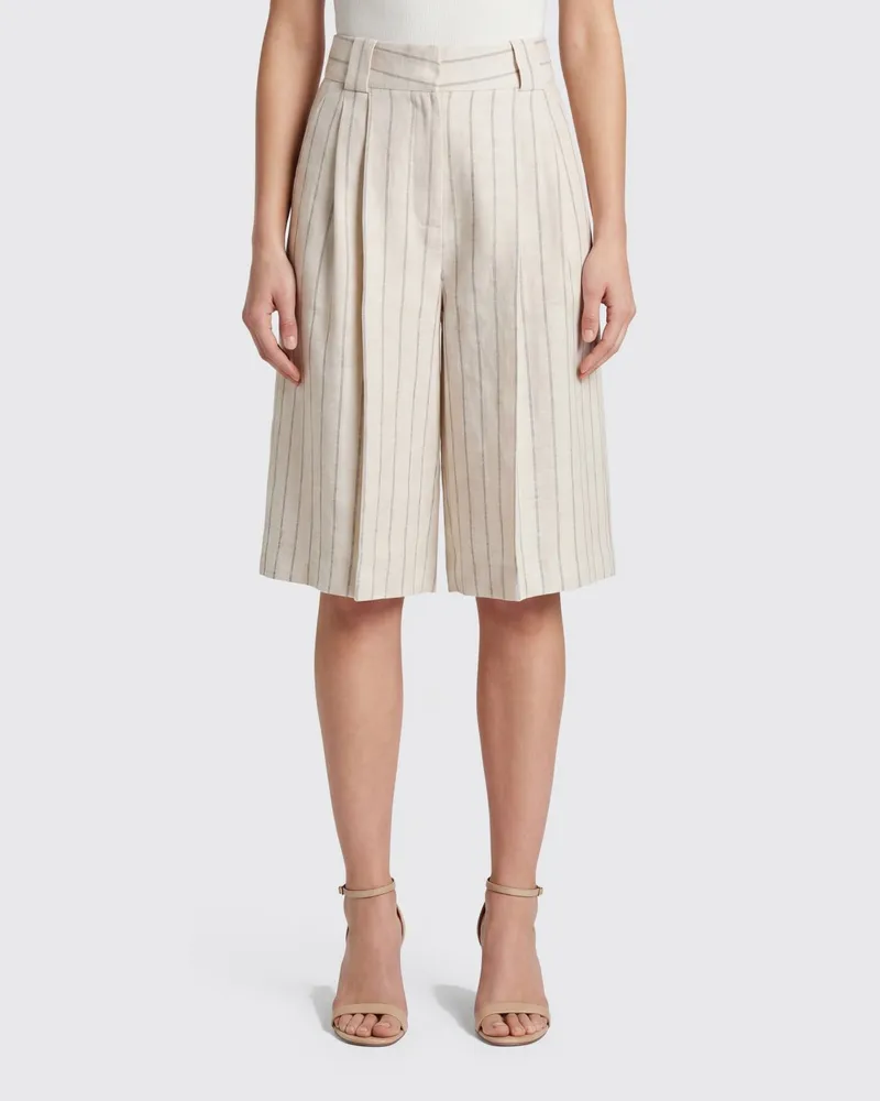 Blazé Milano Gestreifte Leinenmisch-Shorts Beige
