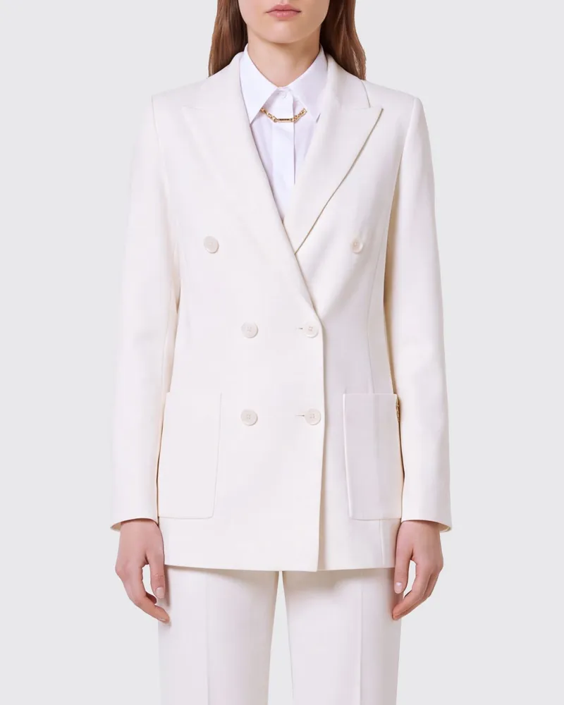 Elisabetta Franchi Kurzer Zweireiher-Blazer aus Viskosemischung mit steigendem Revers Weiß