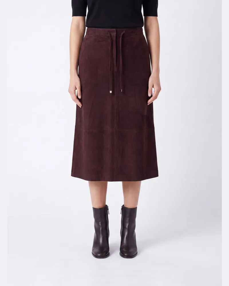 Max Mara A-Linien-Midirock aus Veloursleder mit Kordelzug in der Taille Ruby