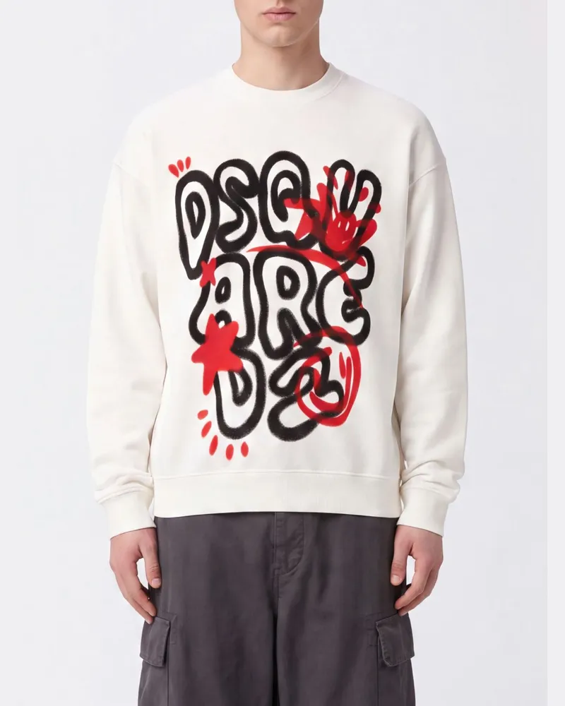Dsquared2 Rundhals-Sweatshirt aus Baumwolle mit kontrastierendem Logo-Print Weiß
