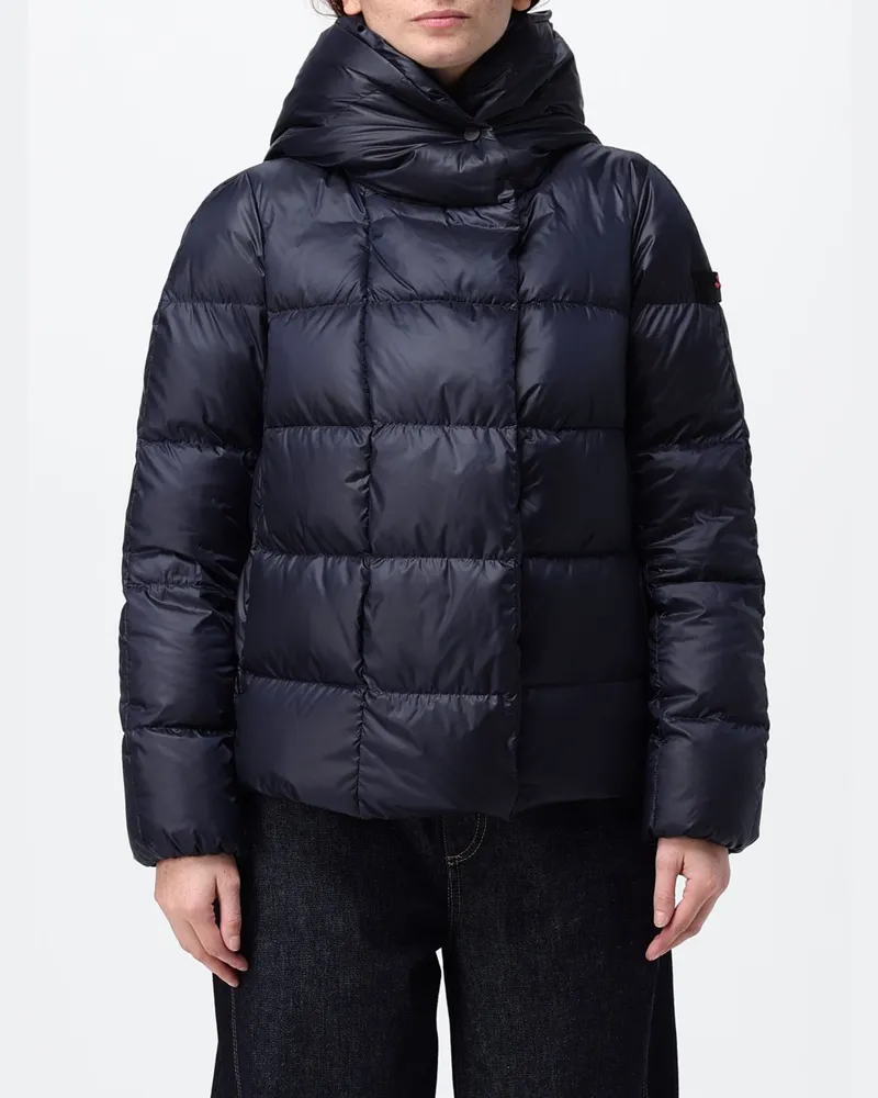 Peuterey Kurze Stepp-Daunenjacke aus Nylon mit Kapuze und wasserabweisendem Finish Blau