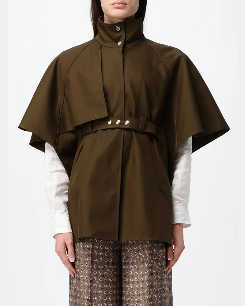 Max Mara Kurzes Baumwoll-Cape mit Stehkragen und verstellbarem Gürtel Kaki