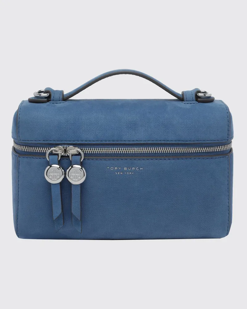Tory Burch Romy Mini-Handtasche aus Nubukleder mit abnehmbarem Griff Blau