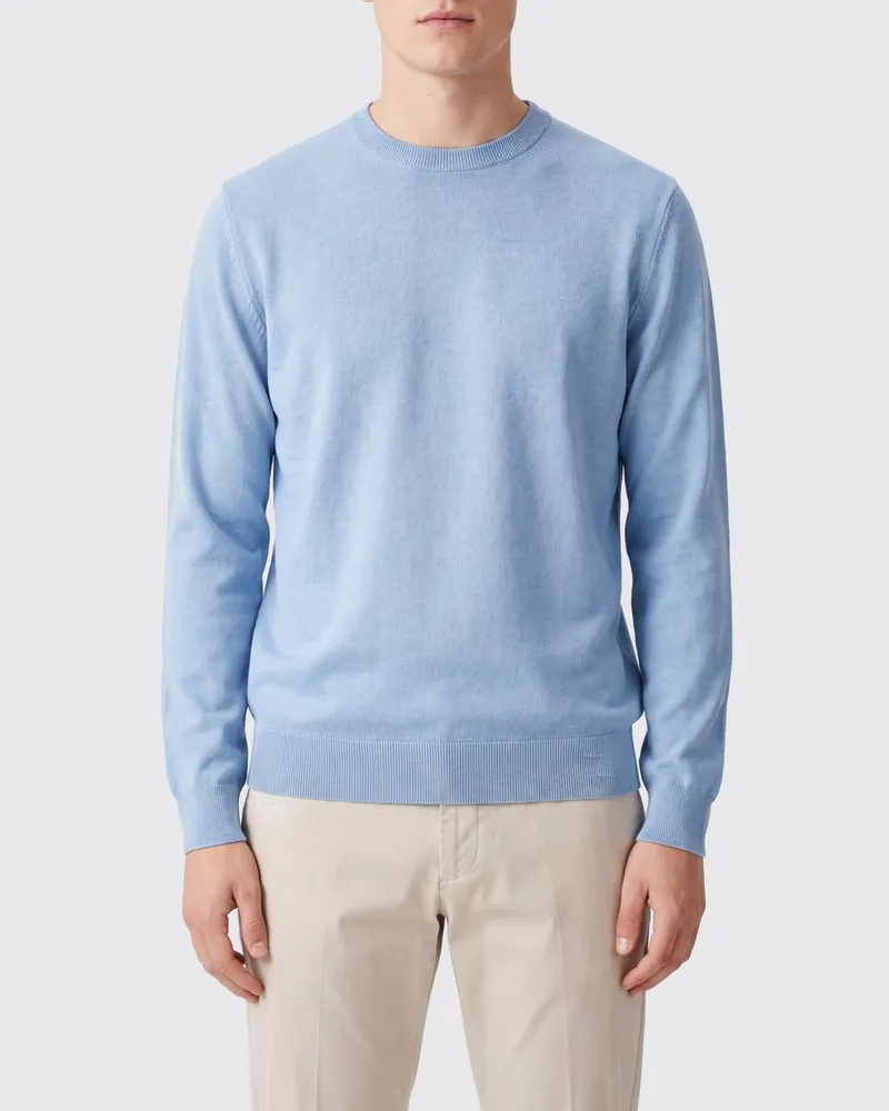 Altea Pullover mit Rundhalsausschnitt aus Baumwolle und Kaschmir mit Rippbündchen Hellblau
