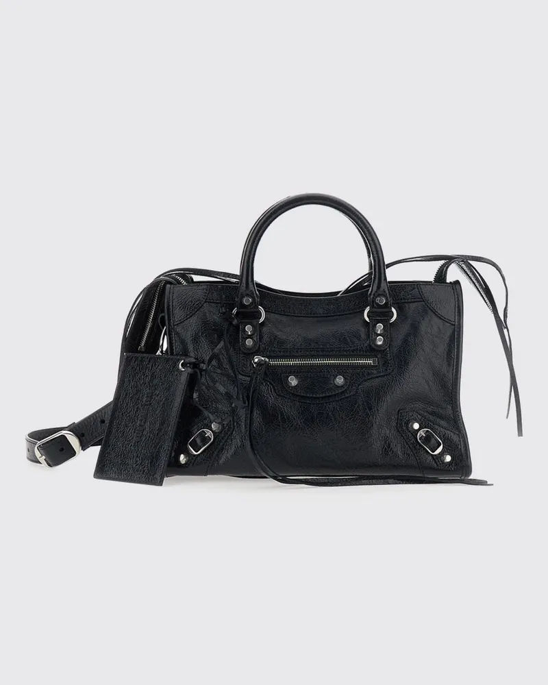 Balenciaga Handtasche Le City aus Arena-Lammleder mit Nieten und Schulterriemen Schwarz