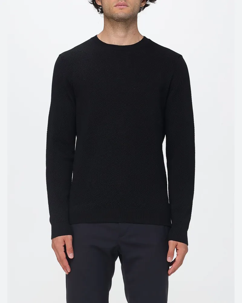 Zanone Slim-Fit-Pullover mit Rundhalsausschnitt aus reiner Schurwolle mit Rippbündchen Schwarz