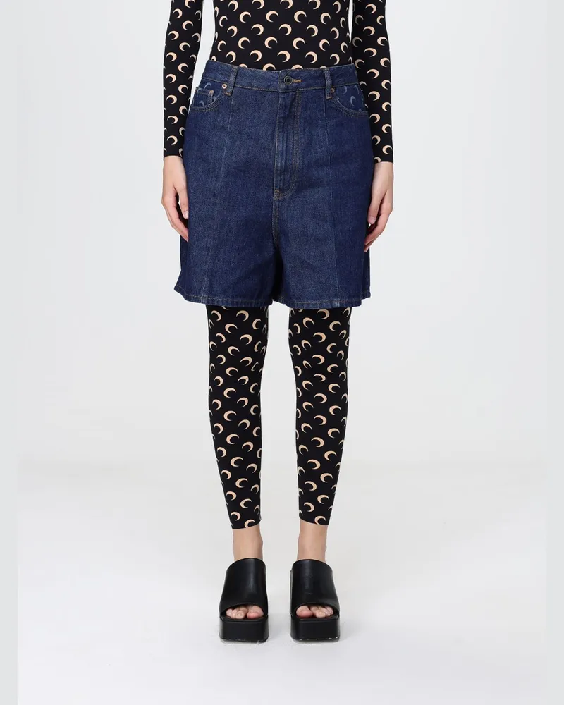 Marine Serre Baumwoll-Denim-Shorts Blau