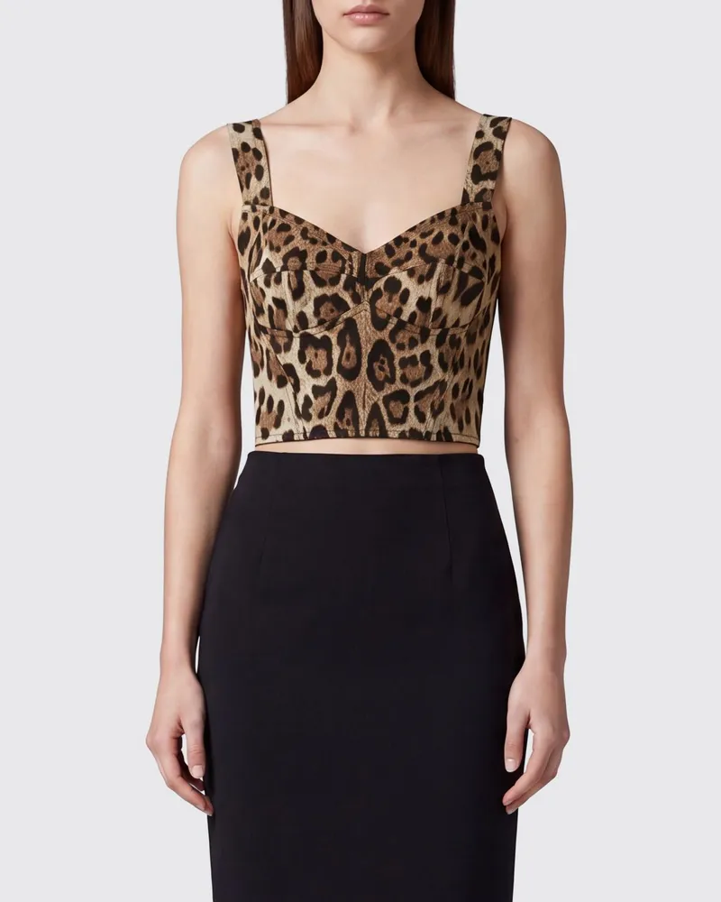 Dolce & Gabbana DOLCE  GABBANA Dolce & Gabbana Gecropptes Korsett-Top aus Baumwolle mit Animal-Print Savannah