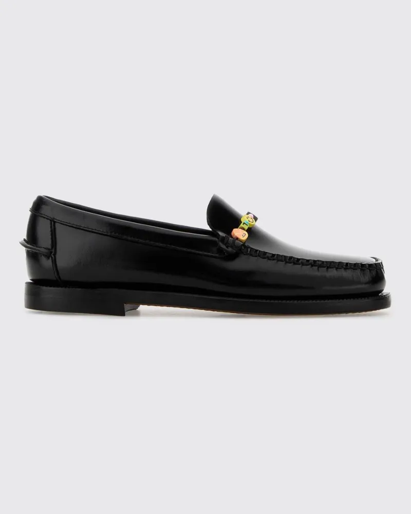Sebago Frank Beads Leder-Mokassins mit Perlenfaden Schwarz