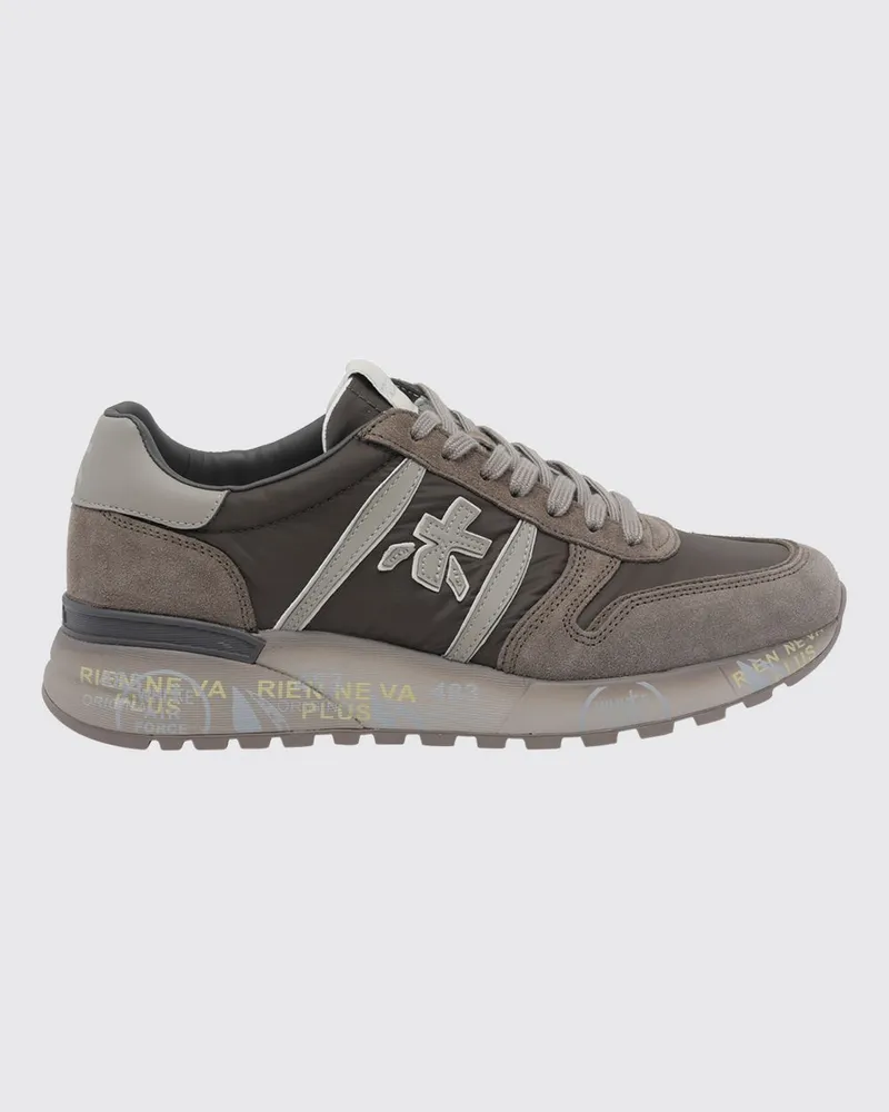 Premiata Lander Low-Top-Sneaker aus Veloursleder und Nylon mit gezackter Sohle Beige