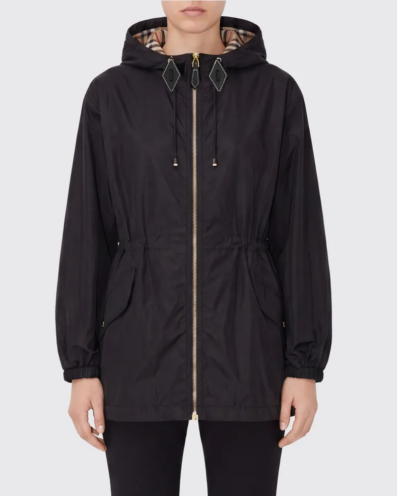 Burberry Kurze Nylon-Windjacke mit Kapuze und Reißverschluss Schwarz
