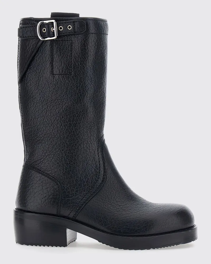 Dries van Noten Biker-Stiefel aus genarbtem Kalbsleder mit Riemen Schwarz