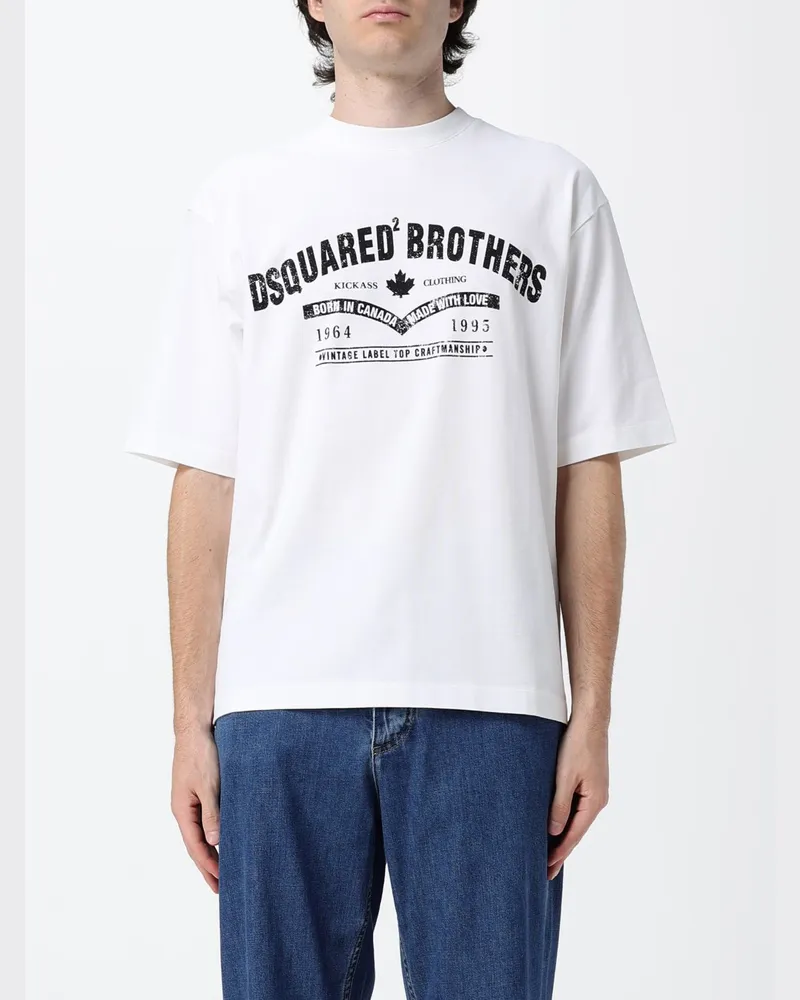 Dsquared2 Baumwoll-T-Shirt mit Rundhalsausschnitt, Kontrastlogo und überschnittenen Schultern Weiß