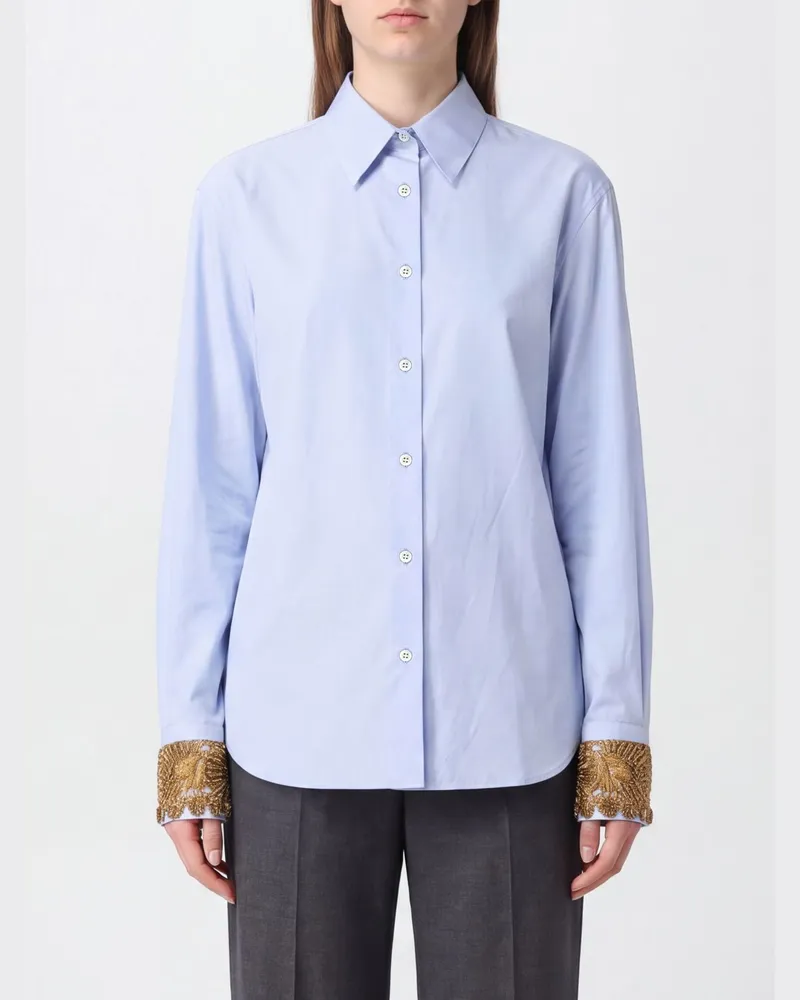 Dries van Noten Slim-Fit-Hemd aus Baumwollpopeline mit bestickten Manschetten Hellblau