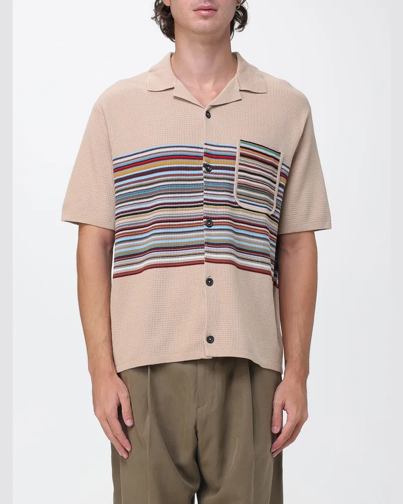 Paul Smith Kurzärmeliger Baumwoll-Cardigan von mit Kuba-Kragen Burnt
