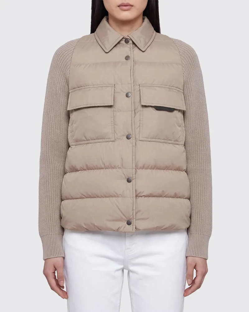 Brunello Cucinelli Kurze gesteppte Daunenjacke von aus Nylon, Seide und Kaschmir Beige
