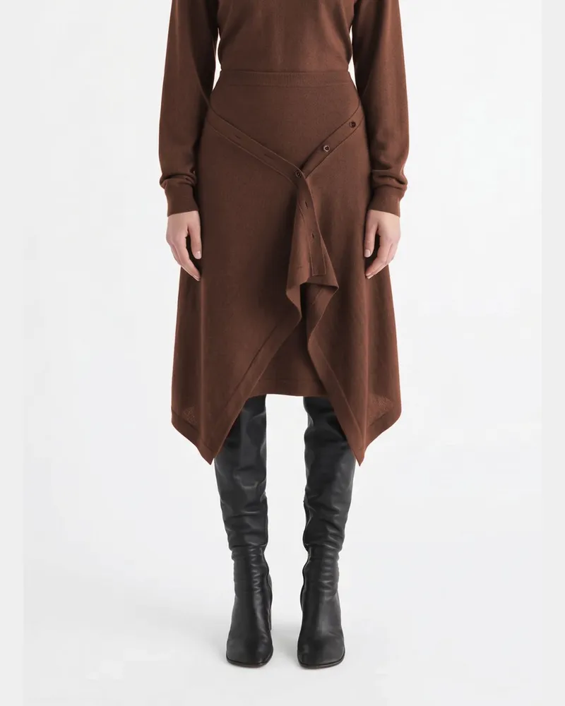 Christophe Lemaire Asymmetrischer Midirock mit hoher Taille aus Wollmischstrick Braun