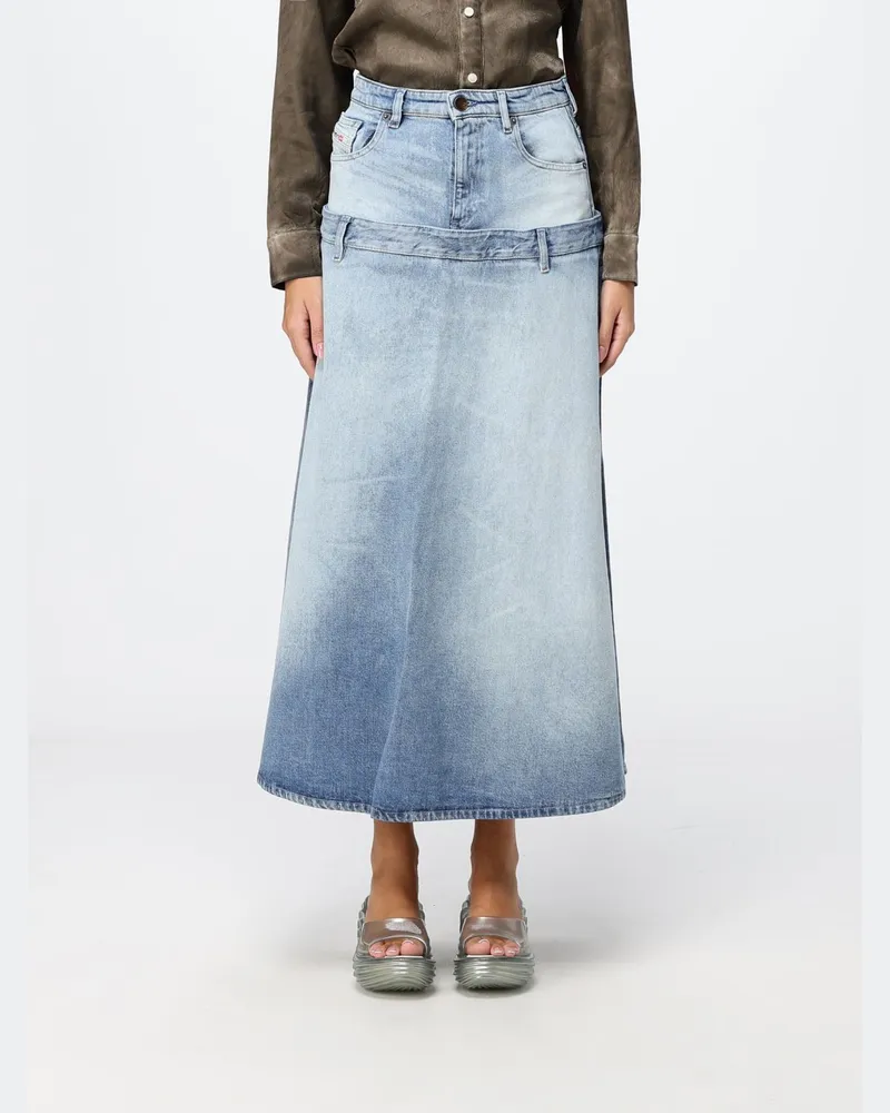 Diesel A-Linien-Midi-Rock De-Vorya-S mit hohem Bund aus Baumwolldenim Blau