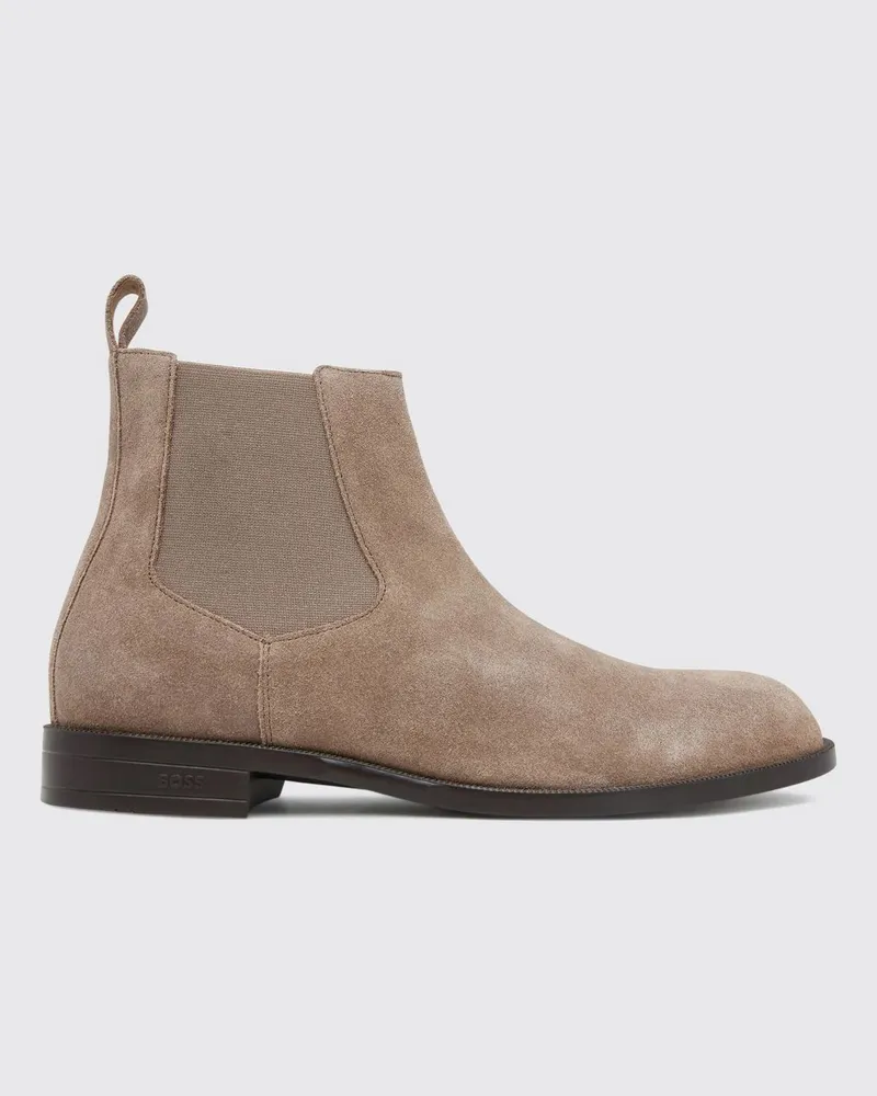 HUGO BOSS Wildleder-Chelsea-Boots mit elastischem Knöchel und Zuglasche Beige